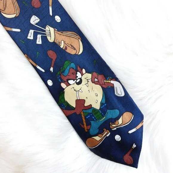 Tazmanian Devil Blue Polyester Tie "No to Golf" - Picture 7 of 8